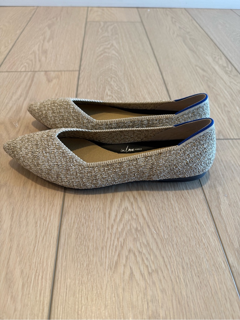 Rothy's Pointed Tweed Flats with Blue Heel Trim - Picture 2 of 6